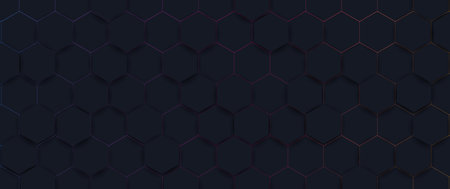 Abstract dark hexagon and colorful lines with science and digital, futuristic, technology concept...