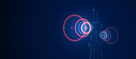 Telecommunication tower, Antenna. Low poly and lines, triangles, point connecting. Illustration vectorのイラスト素材