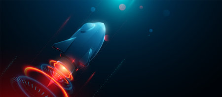 Rocket launch. Business or project startup concept. lines, triangles, and particle-style design. Illustration vectorのイラスト素材