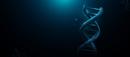 DNA structure. Science, genetics, and biotechnology. Low polygon, lines, triangles, and particle...