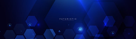 Abstract geometric hexagon futuristic digital hi-technology on a dark blue background. Trendy blue...
