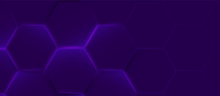 Abstract geometric hexagon futuristic digital hi-technology with a  purple background. Trendy blue minimal geometry banner. Vector illustrationのイラスト素材