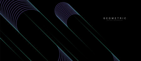 Abstract background with green and purple glowing geometric diagonal lines. Modern minimal trendy shiny lines pattern banner. Vector illustrationのイラスト素材