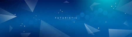 Abstract blue geometric hexagon, triangle, and line connection background. Futuristic digital hi-technology connection concept. Vector bannerのイラスト素材