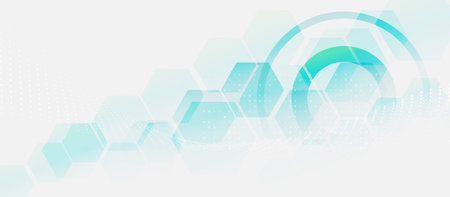 Abstract white and blue hexagon with clean horizontal banner. Healthcare and technology background....