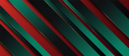 Abstract green and gold geometric diagonal lines in a red background. Modern minimal trendy shiny lines pattern banner. Vector illustrationのイラスト素材
