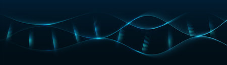DNA molecules. Genetic biotechnology. Abstract blue glowing wavy lines pattern. Illustration vectorのイラスト素材