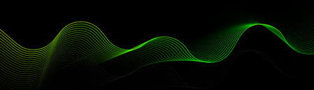 Abstract background with green glowing wavy lines pattern. Modern minimal trendy shiny lines pattern. Vector illustrationのイラスト素材