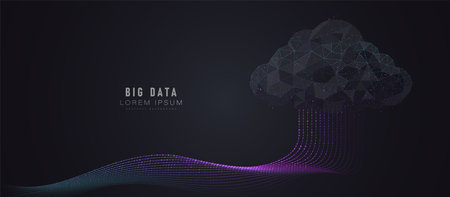 Cloud computing technology. Cloud connection technology background. Abstract background with blue and purple glowing particle lines. Illustration vectorのイラスト素材