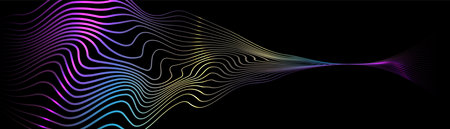 Abstract background with vivid color glowing geometric wavy spiral lines particle. Modern minimal trendy shiny lines pattern. Vector illustrationのイラスト素材