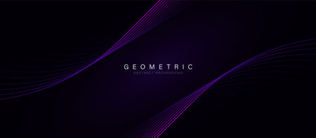 Abstract background with purple glowing geometric curve lines particle. Modern minimal trendy shiny lines pattern. Vector illustrationのイラスト素材
