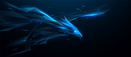 Bald eagle swoop attack. Animal wildlife. Futuristic digital technology. Low polygonal, wireframe, linear and mesh illustrationのイラスト素材