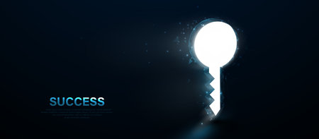 Discover the key to limitless possibilities. Success business concept. Low polygonal, wireframe, linear and mesh. Vector illustrationのイラスト素材