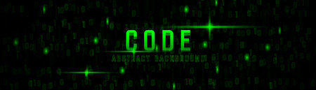 Abstract green binary code in dark background. Futuristic digital high-technology pattern. Vector illustrationのイラスト素材