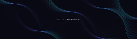 Abstract background with glowing blue geometric wavy lines. Futuristic digital high-technology...