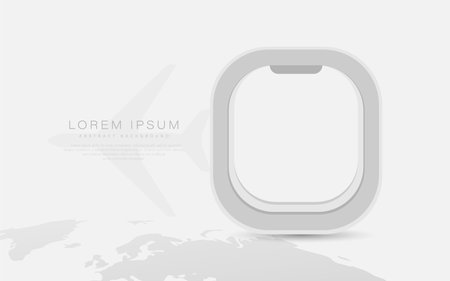 Abstract airplane window view with a faint world map and plane silhouette, ideal for travel themesのイラスト素材