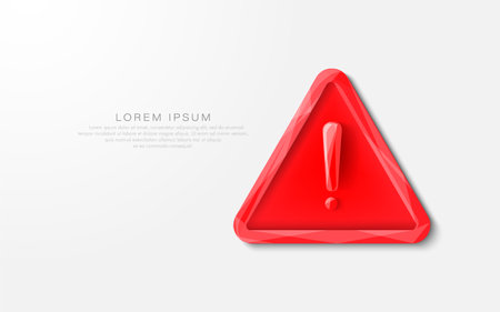 Glossy red triangular warning sign with an exclamation mark on a white background, featuring placeholder textのイラスト素材