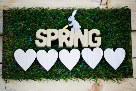 spring, text, with hearts on meadowの写真素材