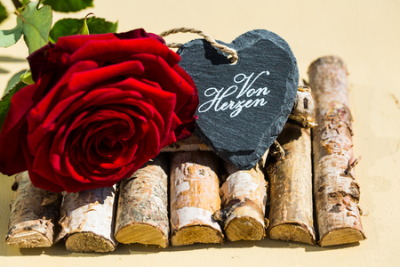 Heart with rose, for Mother's Day, text "from heart"の写真素材