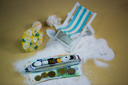 Ship lying on money, deck chair, vacationの写真素材