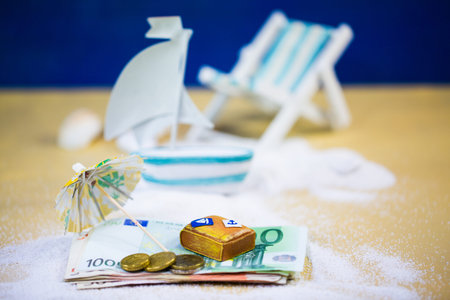 Ship lying on money, deck chair, vacationの写真素材