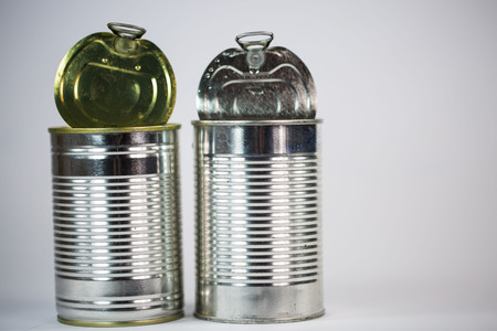 Tin cans on white backgroundの写真素材
