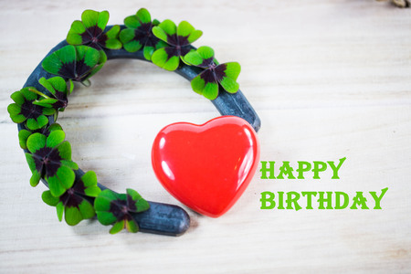 Heart with lucky clover, shamrocks, birthday, Valentine's Day,の写真素材