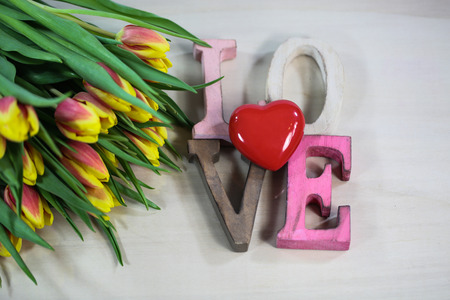 Love with heart and tulips, for Valentine's Day,の写真素材