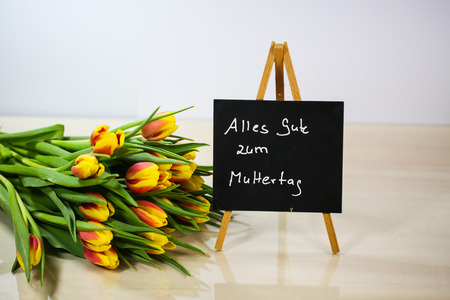 Bouquet with chalk board, Happy Mother's Dayの写真素材