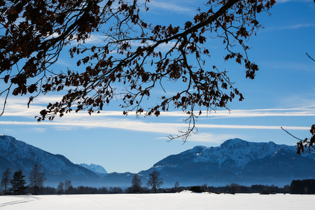 Snowscape in Benediktbeuren, Bavaria, Kochel am Seeの写真素材