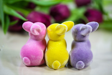 colorful easter bunny with tulips
