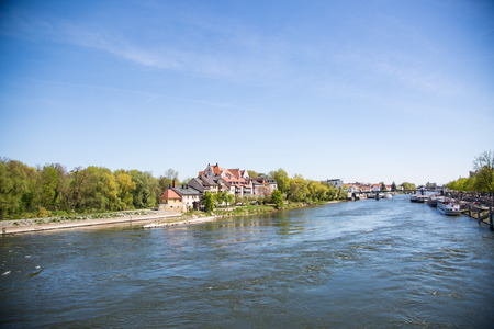 View from the stone bridge in Regensburg. Stone bridgeの写真素材