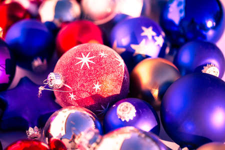 Christmas baubles colorful mess, backgroundの写真素材