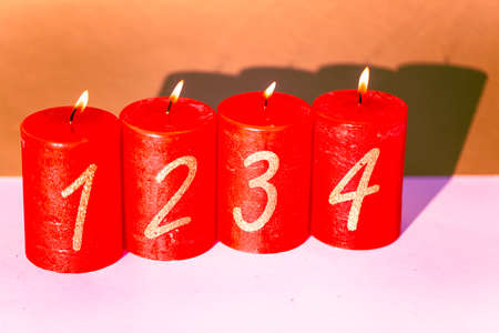 Advent, red candles next to each other, Christmas, copy spaceの写真素材