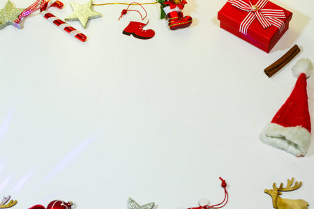 white background for Christmas with Christmas decorations on the edge