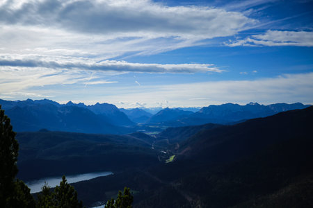 The Herzogstand (1731m) is one of Munich's most famous local mountains and offers a magnificent view of the summit.の写真素材