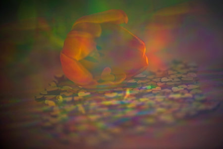 Tulips with a heart inside, pink background, mother's day, valentine, birthdayの素材