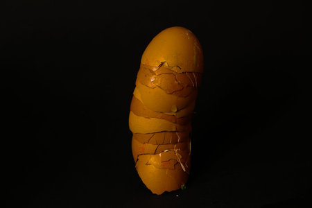 half eggshells built into a tower
