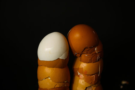 half eggshells built into a tower, black HG