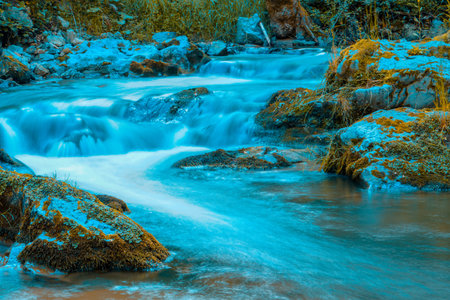 Wild river stream rocks flowing.