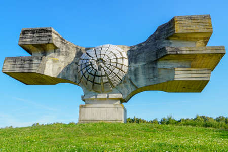 PODGARIC,CROATIA - AUGUST.27.2020. The Monument to the Revolution of the People of Moslavina in Bjelovar-Bilogora County, central Croatia - a Yugoslavia era world war two memorialのeditorial素材