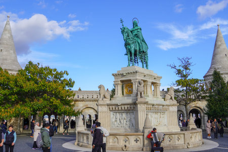 Budapest, Hungary, November 3, 2023:A Statue of Stephanus Rex in the Buda's Castle District  Budapestのeditorial素材
