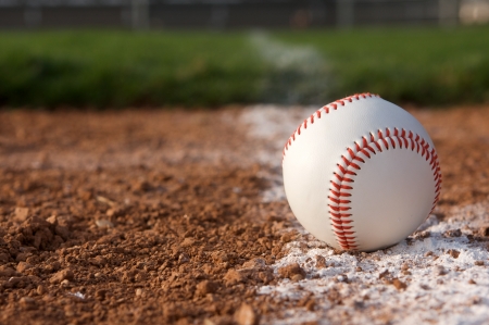 Baseball on the Infield Chalk Lineの写真素材