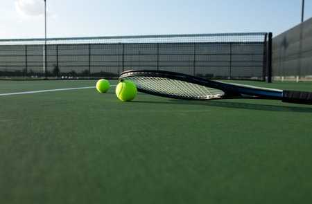 Tennis Balls and a Racket on the Court