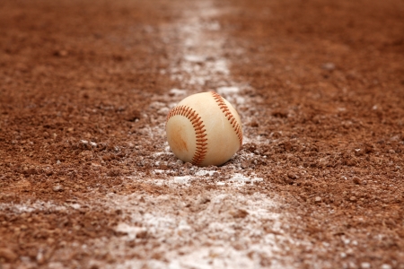 Baseball on the Infield Chalk Lineの写真素材