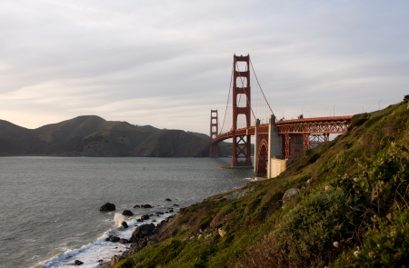 Side view of the Golden Gate Bridgeの写真素材