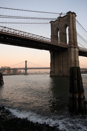 View of Brooklyn Bridge and its cablesの写真素材