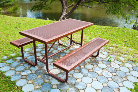 Picnic table in beautiful park 