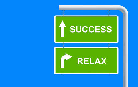 Success and Relax in green road sign with blue background