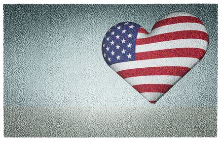 US flag in heart shape to created from three dimention programの写真素材